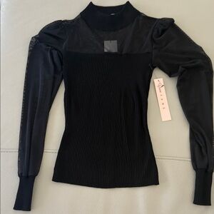 Crave Fame Black Ribbed Long Sleeve Blouse